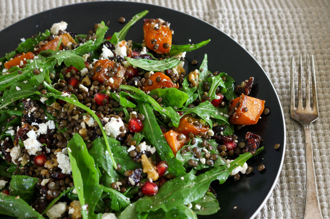 Lentil Salad With Roasted Pumpkin And Feta Cheese