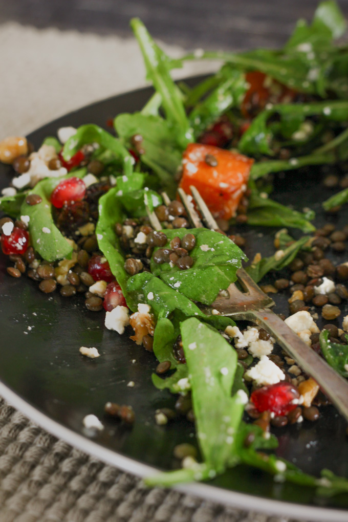 Lentil Salad With Roasted Pumpkin And Feta Cheese