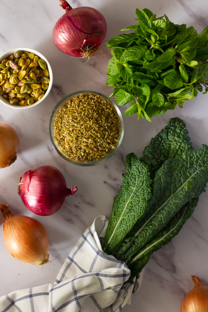 Stuffed Onions with Freekeh and Kale