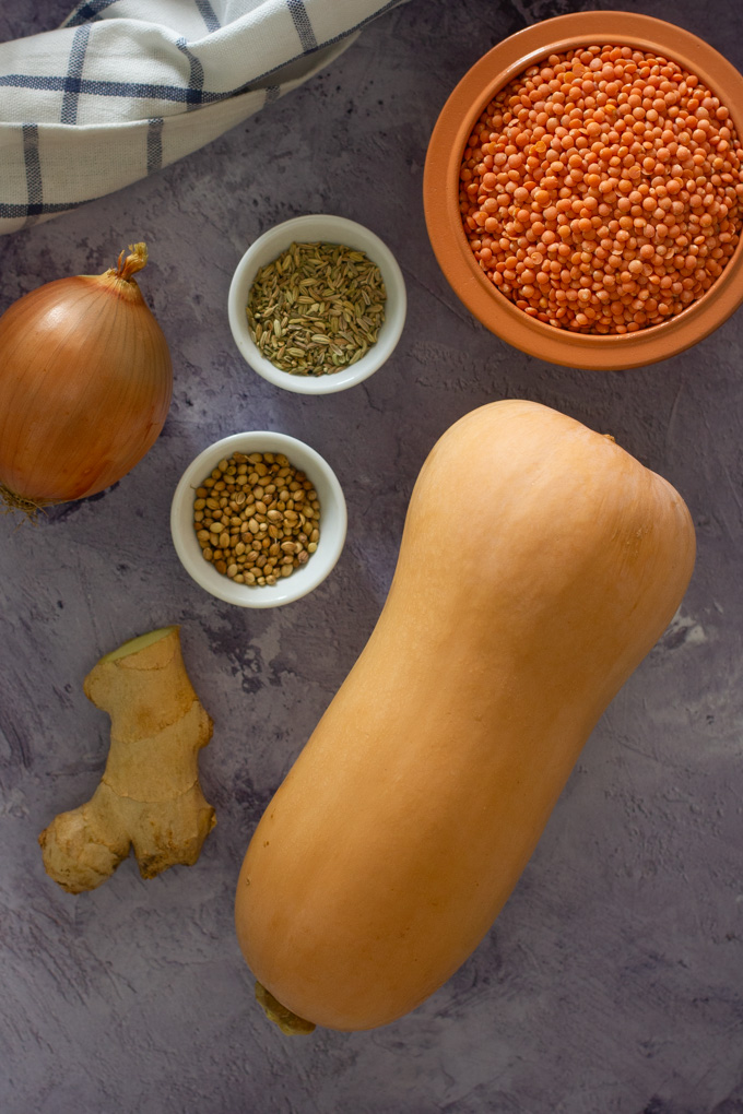 Red Lentil and Butternut Squash with Spicy Coriander Pesto