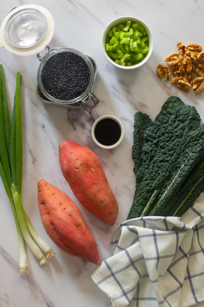 Lentils and Kale Stuffed Baked Sweet Potato