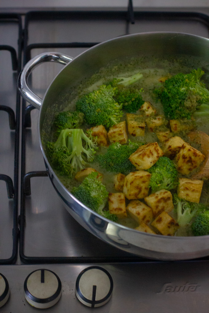 Green Curry with Charred Tofu, Green Vegetables and Coconut Cream