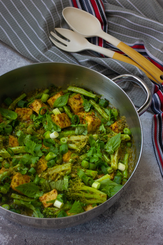 Green Curry with Charred Tofu, Green Vegetables and Coconut Cream