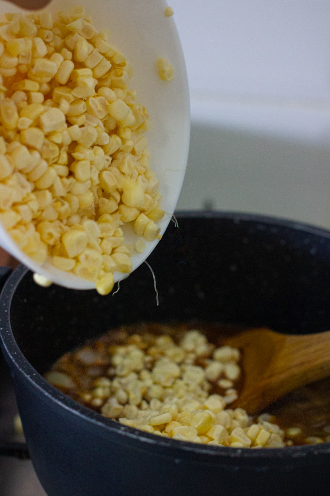 White Corn and Miso Soup with Chili Oil