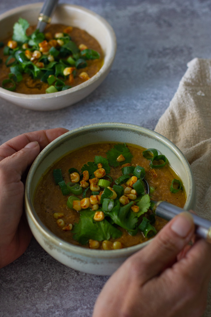 White Corn and Miso Soup with Chili Oil