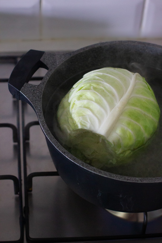 Stuffed Cabbage with Freekeh, Dried Fruits and Pine Nuts