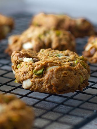 Vegan Chocolate Chip Cookies with White Chocolate and Pistachio