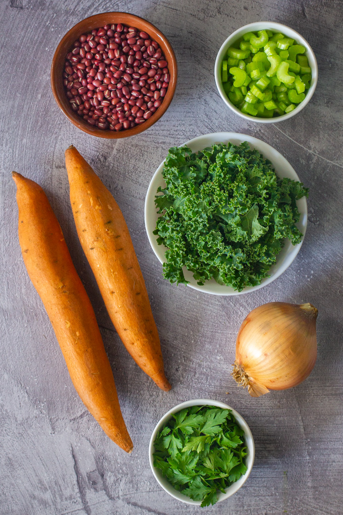 Vegan Adzuki Bean, Kale and Sweet Potato Soup 