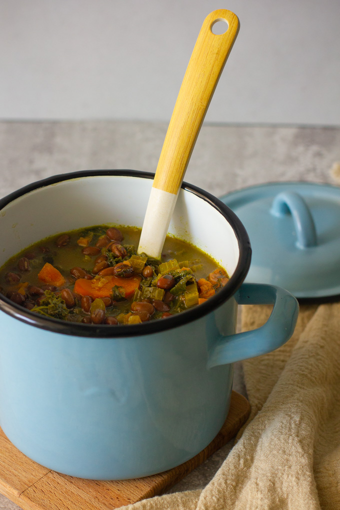 Vegan Adzuki Bean, Kale and Sweet Potato Soup 