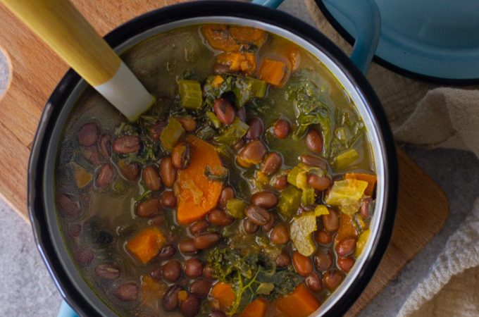 Vegan Adzuki Bean, Kale and Sweet Potato Soup