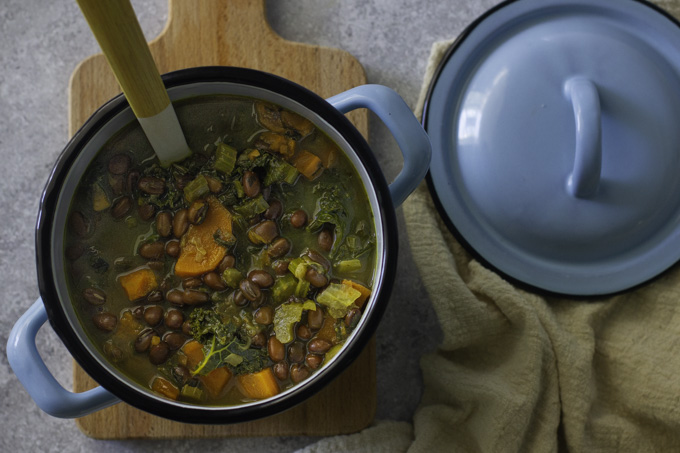 Vegan Adzuki Bean, Kale and Sweet Potato Soup 