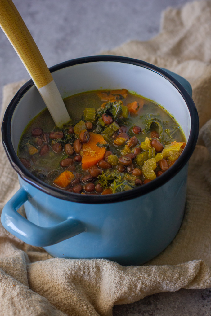 Vegan Adzuki Bean, Kale and Sweet Potato Soup 