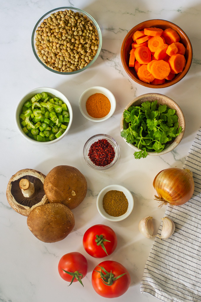 Green lentil and mushroom soup