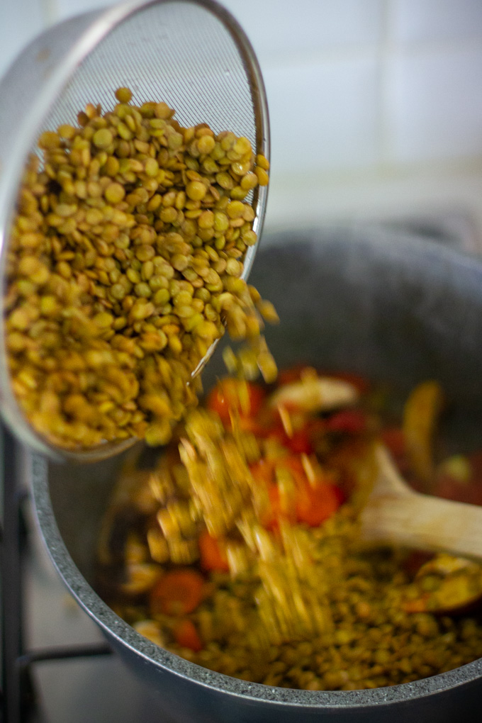 Green lentil and mushroom soup