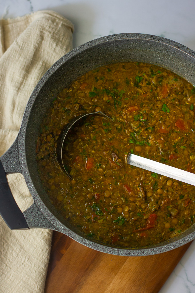 Green lentil and mushroom soup