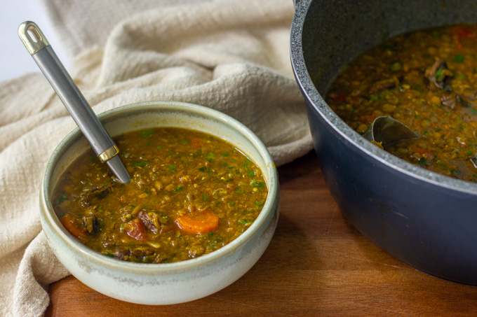 Green lentil and mushroom soup