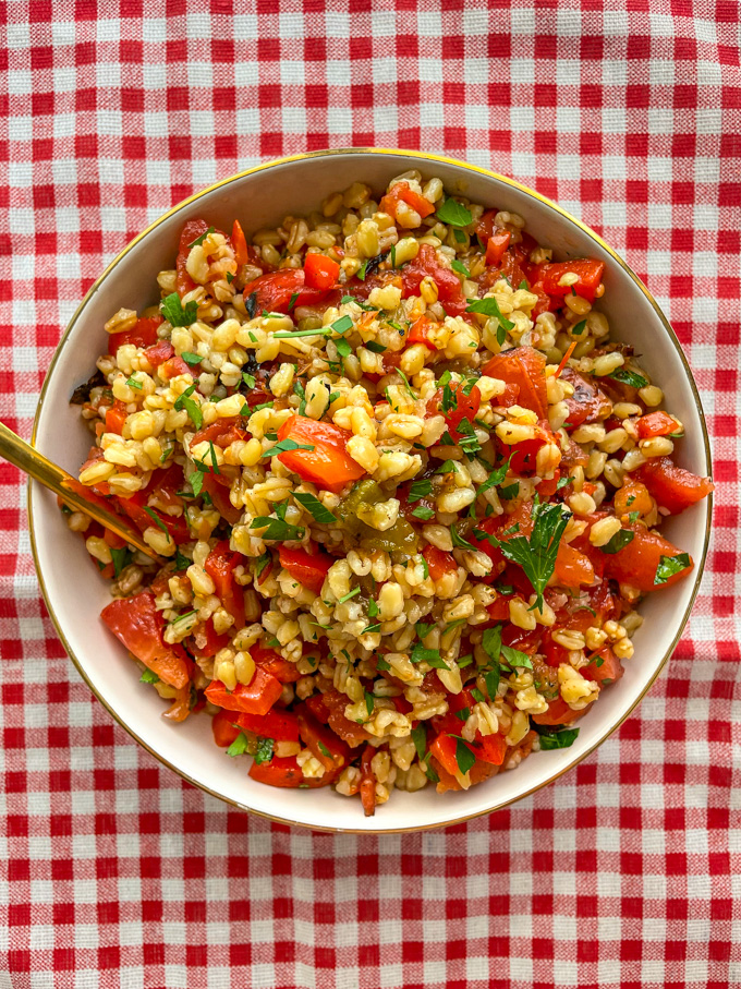 Wheat Berry Salad with Roasted Tomatoes and Peppers